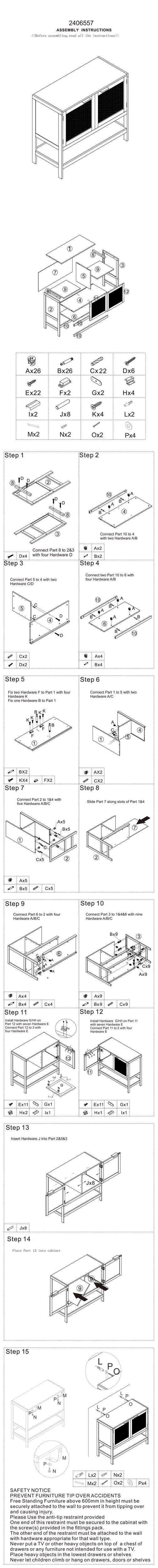 Burwood Black Wood & Rattan Two Door Side Cabinet